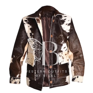 Mens Cowhide Leather Western Jacket: Cowboy Fur Coat