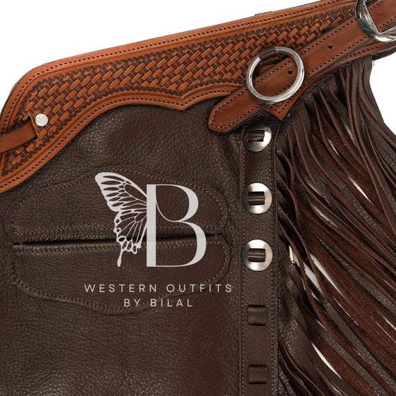 Chaps Cowboy En Cuir Daim à Franges - Équipement Rodéo Artisanal - Homme