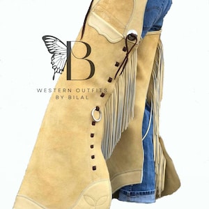 Mens Suede Leather Cowboy Chaps: Western Fringe Rodeo Chaps