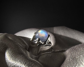 Edelsteen spinnerring, labradoriet fidgetsieraden voor stressverlichting en ADHD-focus, roterende kristallen bolring, unieke angstverlichtingscadeaus