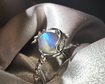 Labradoriet spinnerring, kristallen fidgetring, angstverlichting sieraden, kristallen bolring, vlinder- en bloemring, spiritueel cadeau voor haar