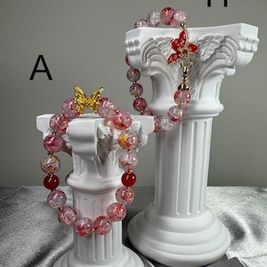 Glistening Pink & Gold Bead bracelet Collection: Iridescent| Pink cuff bracelets |Unique handmade design