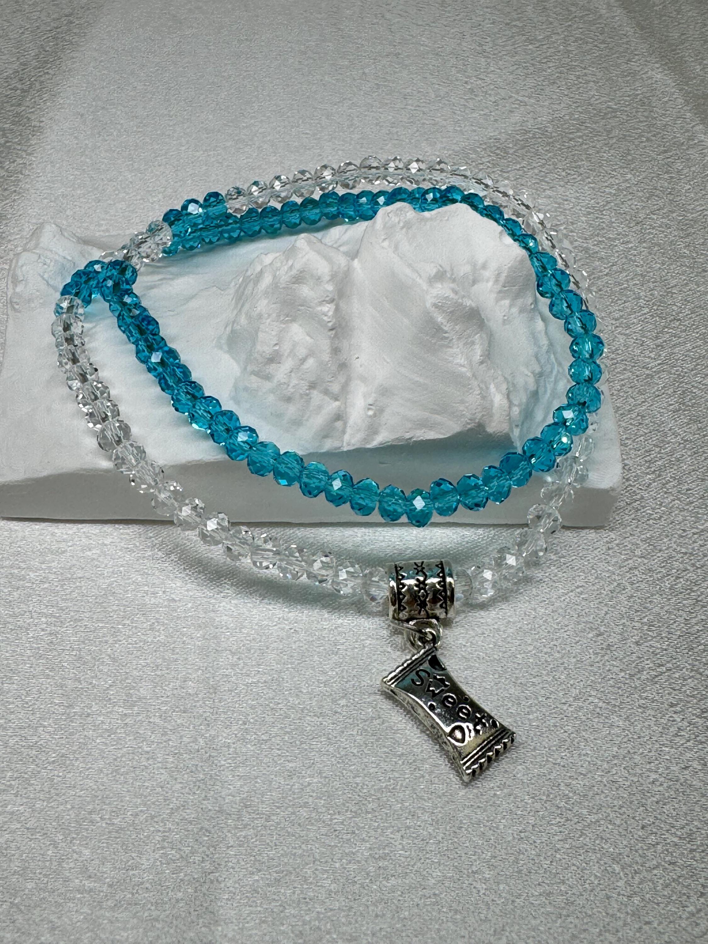 Bracelet Perles De Verre Bleu Fait Main - Argenté, Doré, Strass - Bijou Fantaisie Femme