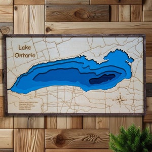 Carte découpée au laser | Graveur laser | Lac Ontario | Carte bathymétrique | Téléchargement numérique | Carte du lac