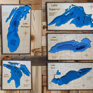 Laser cut map | Laser engraver | Great Lakes | Bathymetric map | Digital Download | Lake map | Complete Set
