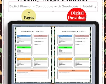 Weekly Meal Planner Printable, Digital Printable Meal Planner, Planner for iPad, Good notes Meal Planner, Grocery and Fitness Planner
