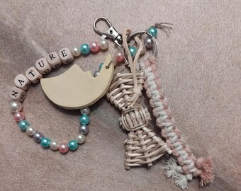 Basketwork key ring and company (macrame, wood, ceramic, beads, etc.)