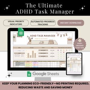 ADHD Task Manager Spreadsheet, To Do List Task Tracker, Checklist ADHD Google Sheets, Productivity Goal Template, Daily Planner,