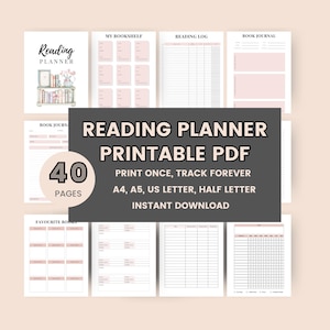 Reading planner printable, Book Tracker, Reading Challenge, Book Reading Log, Book Shelf Tracker, Book review log, Reading journal
