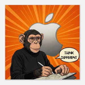 Steve Jobs come scimpanzé "Think Different" Classico poster carta semi-lucida 10x10 pollici