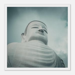 Poster con cornice in legno di qualità museale raffigurante il Buddha gigante, 12x12 pollici