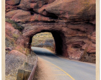 Red Rock Tunnel Road Colorado Photography Museum-Quality Matte Paper Wooden Framed Poster 12x12″ inches