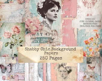 Shabby Chic Background Papers for Junk Journals, Vintage Distressed Printable Paper Pack, Cottagecore Collage Textures, Printable Download