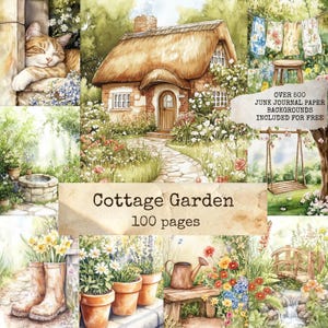 Cottage Garden, Cottagecore Junk Journal Pages, Watercolor Floral Art, Rustic Garden Ephemera, Scrapbooking, Instant Digital Download Papers