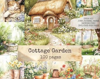 Cottage Garden, Cottagecore Junk Journal Pages, Watercolor Floral Art, Rustic Garden Ephemera, Scrapbooking, Instant Digital Download Papers