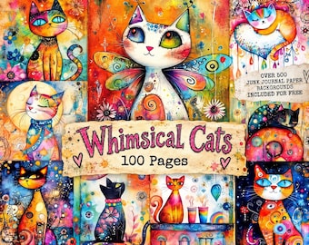 Whimsical Cats Digital Images for Junk Journal Pages, Cat Decoupage Papers, Printable Cat Art, Scrapbooking, Digital Download