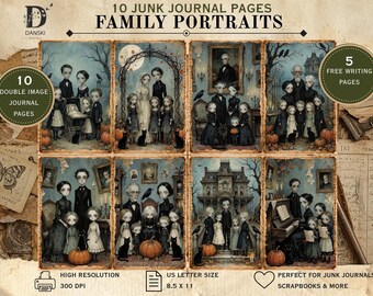 Gothic Family Portrait Junk Journal Pages, Creepy Victorian Halloween Printable, Dark Academia Journal, Spooky,  Digital Download