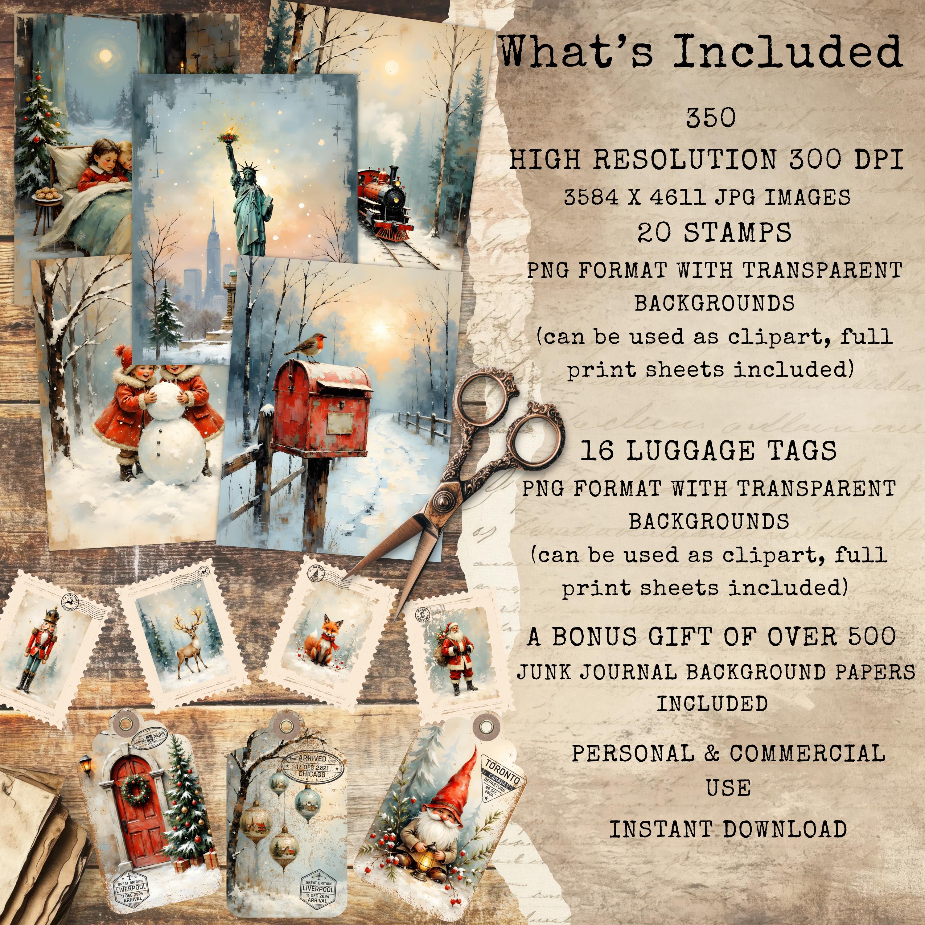Cozy Christmas Junk Journal Kit, Christmas Papers, Printable Ephemera ...