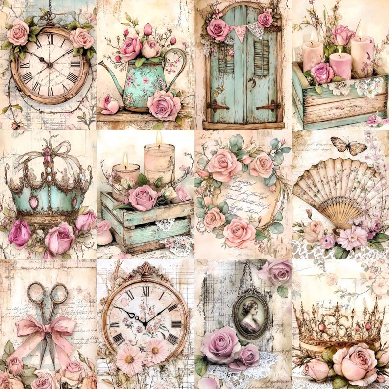Shabby Chic Rose Junk Journal Pages Printable, Vintage Floral ...