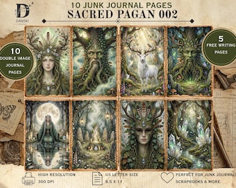 Sacred Pagan Junk Journal Pages, Green Witch Printable Kit, Book of Shadows, Forest Spirit Journal, Wiccan Ephemera, Digital Download 002