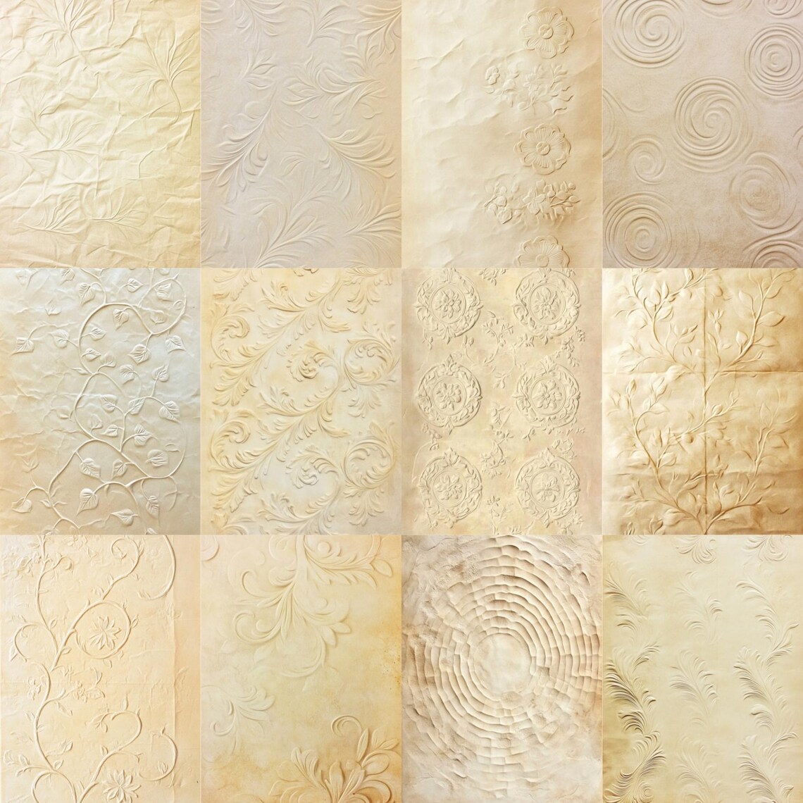 Neutral Embossed Junk Journal Pages, Papers, Vintage Filler Papers, Old ...