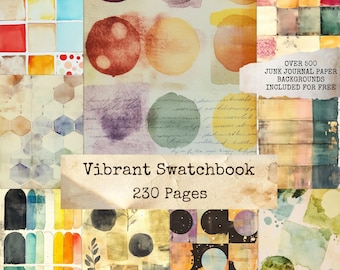 Vibrant Swatchbook Digital Papers With Color Swatches, Ephemera Collage Backgrounds For Junk Journals & Scrapbooking Printable Pages Digital