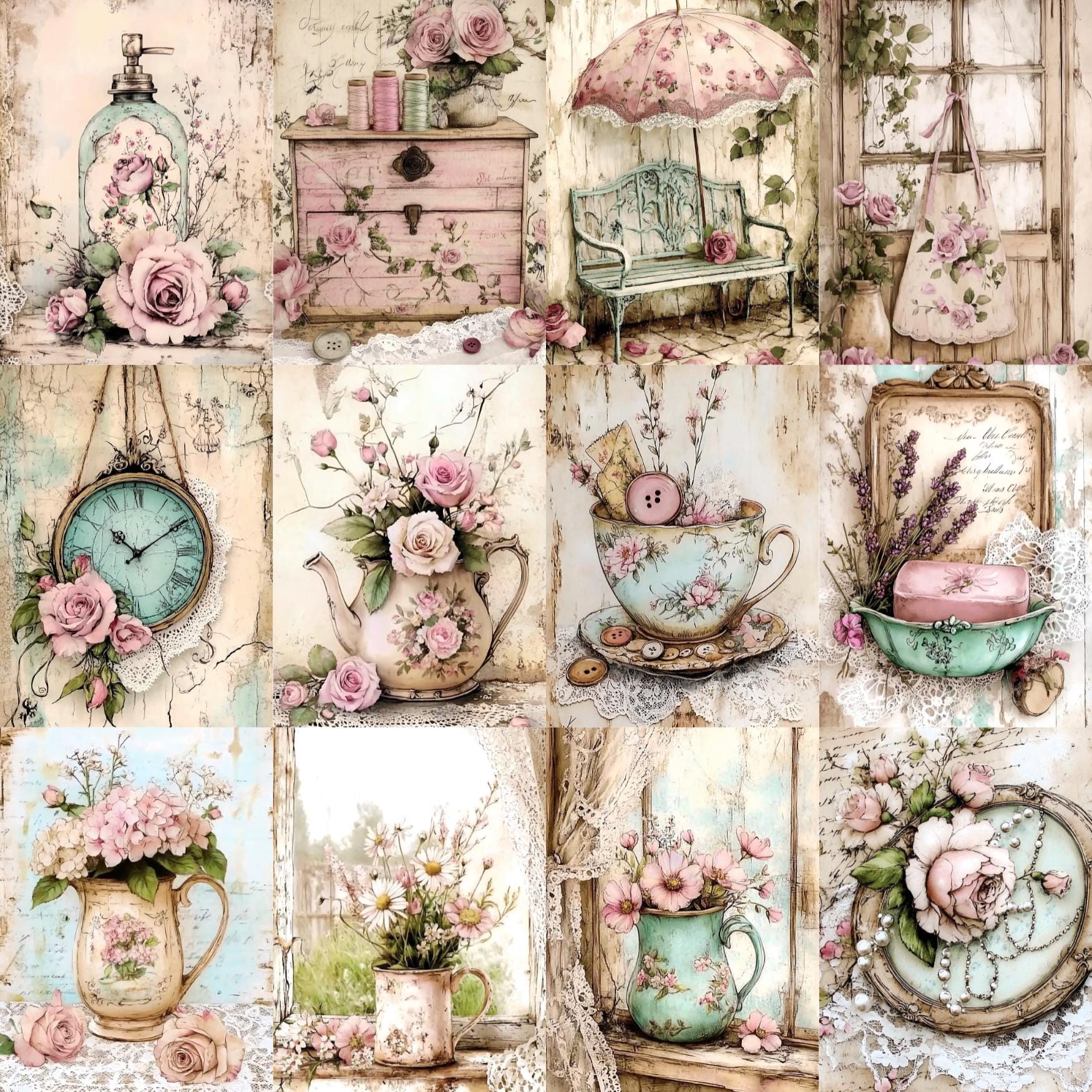 Shabby Chic Rose Junk Journal Pages Printable, Vintage Floral ...