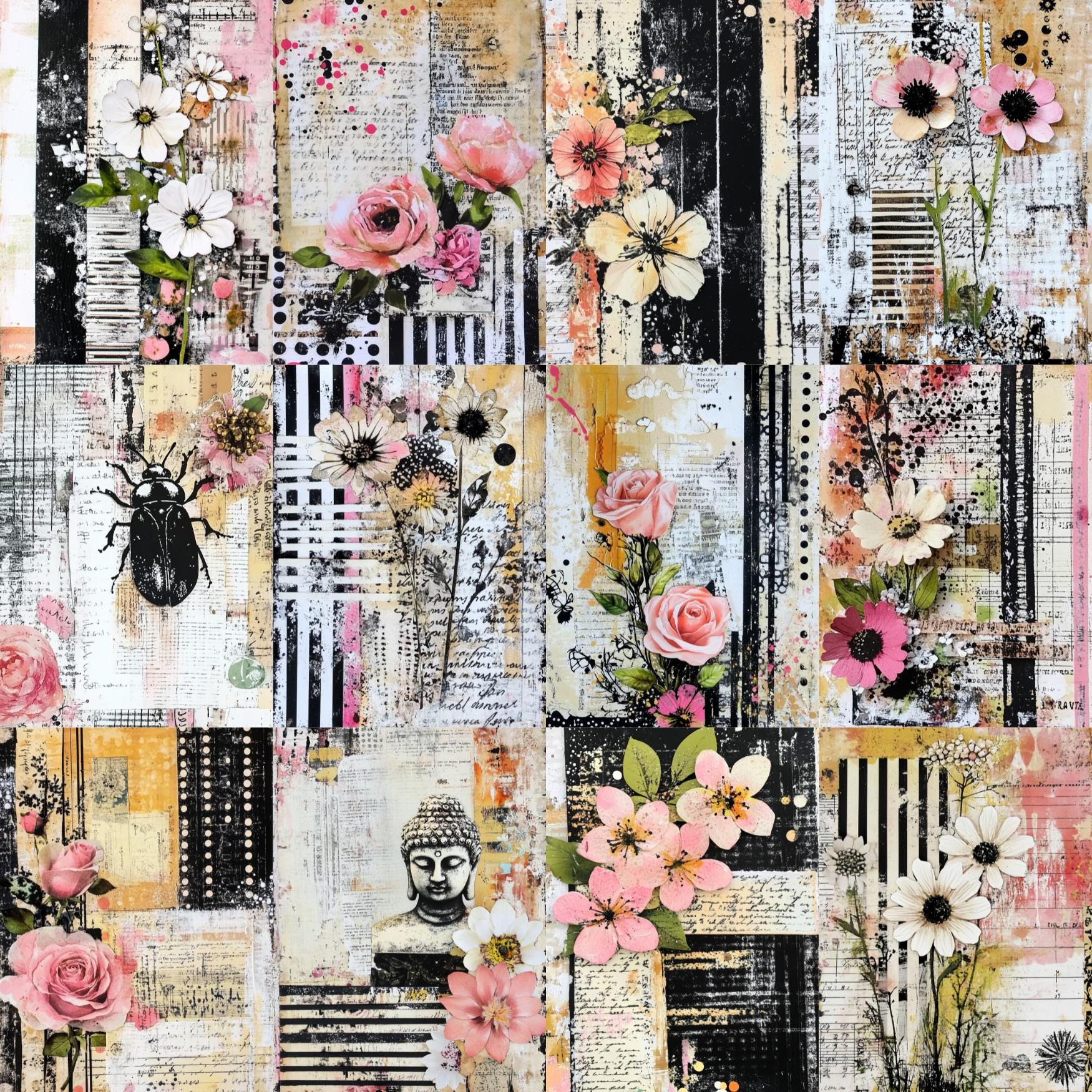 Mixed Media Art Junk Journal Pages, Collage Art, Layered Grunge ...