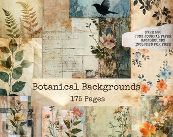 Vintage Botanical Junk Journal Kit, Aged Nature Plant Printable Ephemera, Herbal Printable Scrapbook,  Neutral Botanical Collage, Decoupage