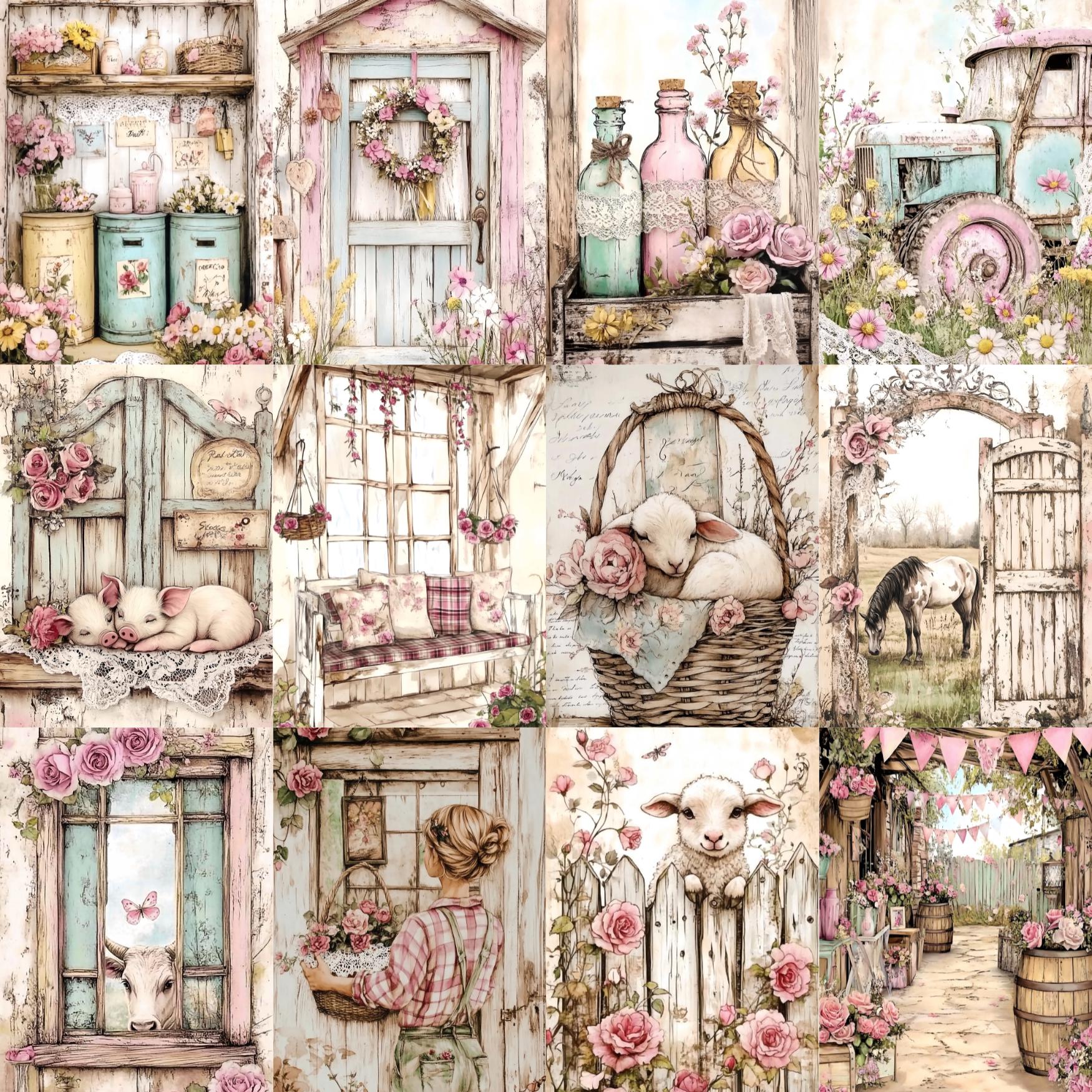 Shabby Chic Farm Junk Journal Pages, Floral Junk Journal Pages, Pastel ...