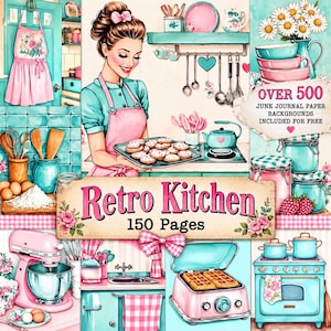 Retro Kitchen Junk Journal, Cooking Journal, Kitchen Ephemera, Recipe Journal, Vintage Junk Journal Pages, Scrapbook Paper, Digital Download