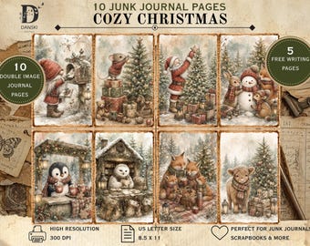 Cozy Christmas Junk Journal Pages , Vintage Christmas Journal set, Winter Woodlands, Digital Download
