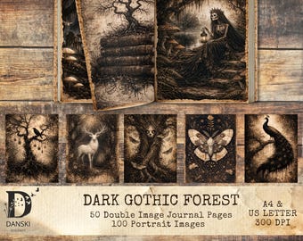 Dark Gothic Forest Junk Journal Kit, Gothic Printable Pages, Dark Academia Ephemera, Witchy Scrapbook Papers, Moody Woodland Journal.