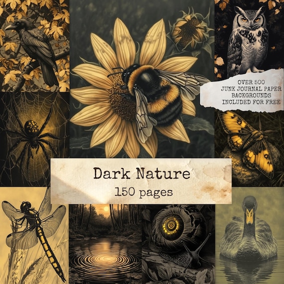 Dark Nature Junk Journal Pages, Gothic Nature, Moody Forest Art, Dark Botanical, Nature Ephemera, Digital Download, Printable