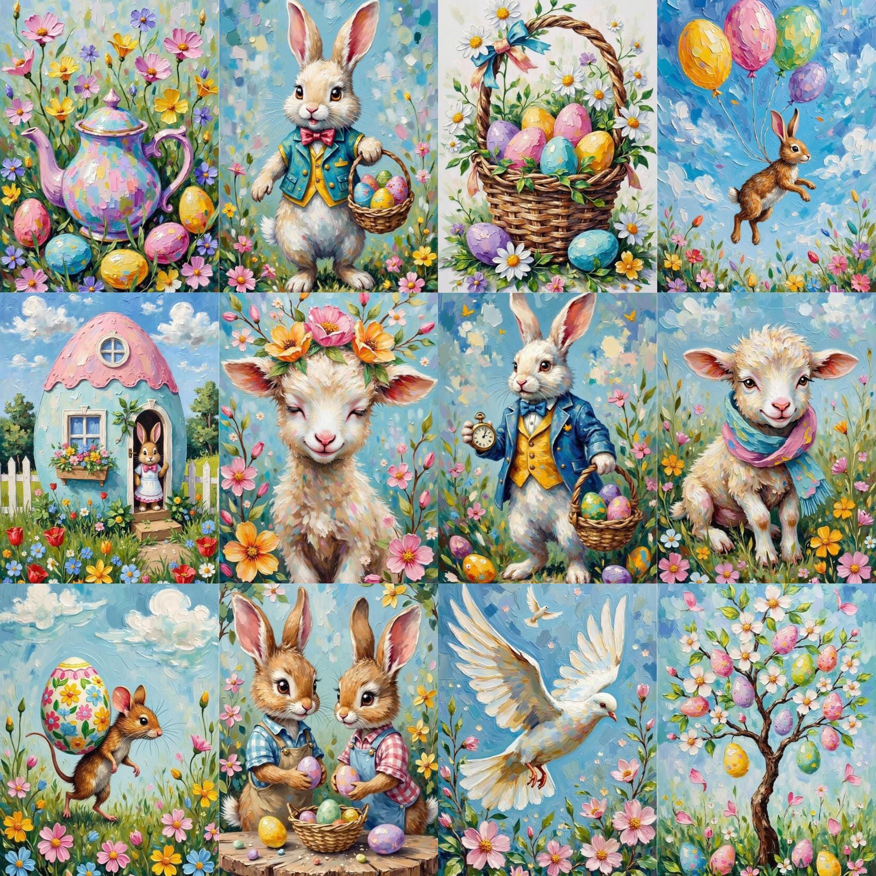 Whimsical Easter Junk Journal Pages, Oil Painted Bunny Art, Cottagecore ...