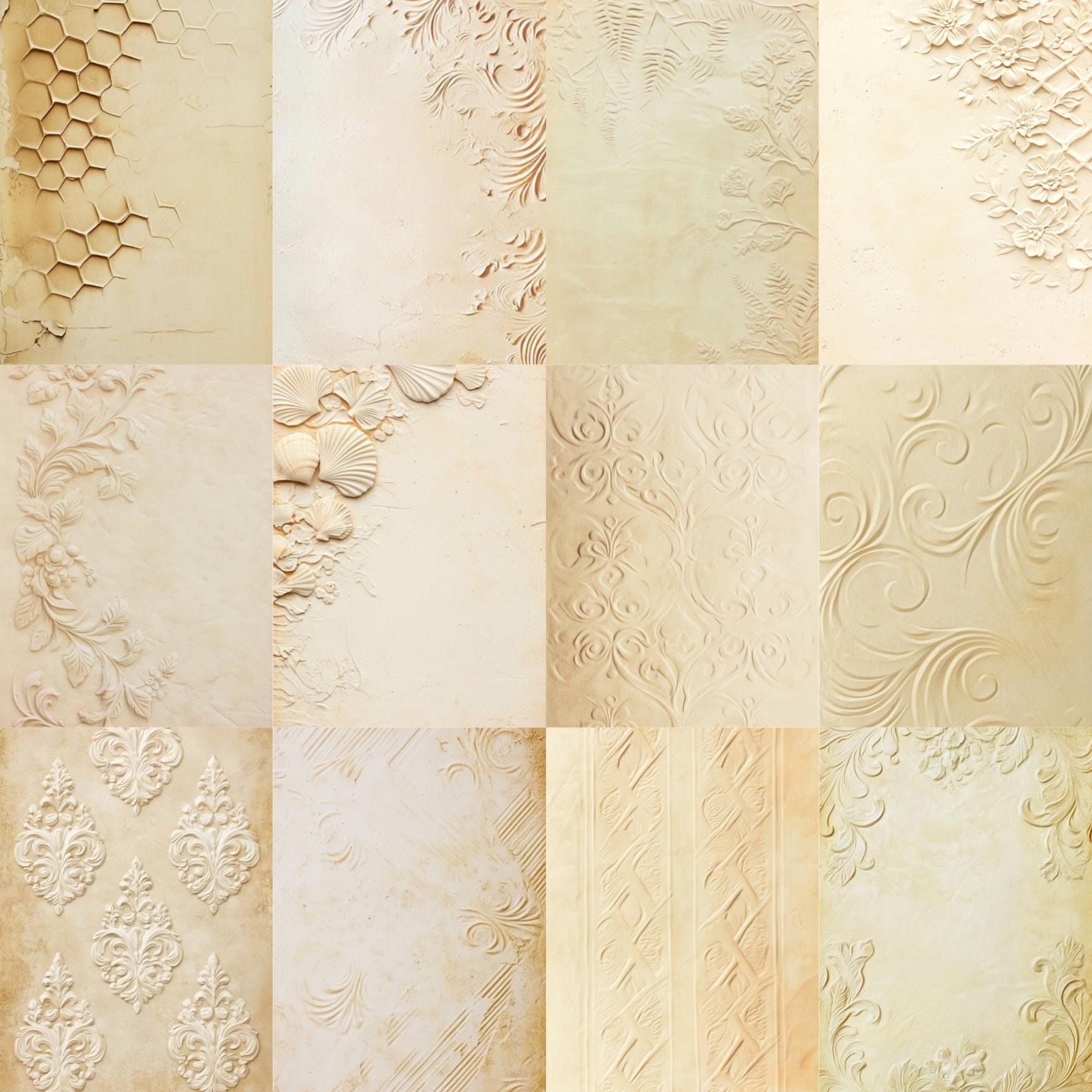 Neutral Embossed Junk Journal Pages, Papers, Vintage Filler Papers, Old ...
