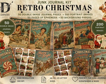 Retro Christmas Junk Journal Kit, Vintage Christmas Printable Pages, Christmas Ephemera, 1950s Holiday Scrapbook Kit, Digital Download