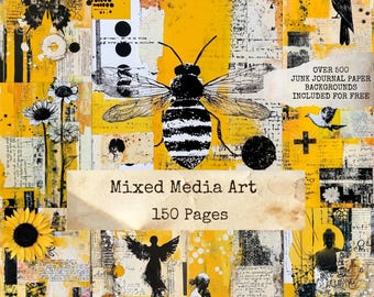 Mixed Media Art Junk Journal Pages, Collage Art, Layered Grunge, Digital Ephemera, Scrapbooking, Instant Download, Printable Pages 002