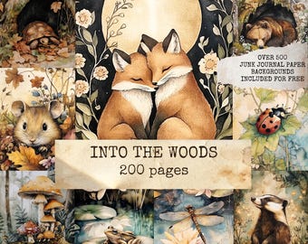 Pagine di diario di animali del bosco, diario del bosco, kit di diario di animali del bosco, pagine botaniche del diario della foresta, effimeri del bosco
