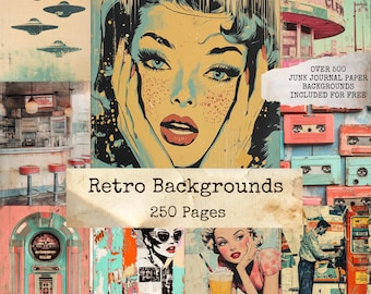 Retro Background Junk Journal Pages, Vintage Collage,  1950s Printable Ephemera, Mid-Century Scrapbooking, Decoupage, Digital download