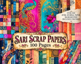 Sari Scrap Papers, Junk Journal Paper, Printable Collage Paper, Indian Textile Digital Paper, Boho Scrapbook Backgrounds. Digital Downloads