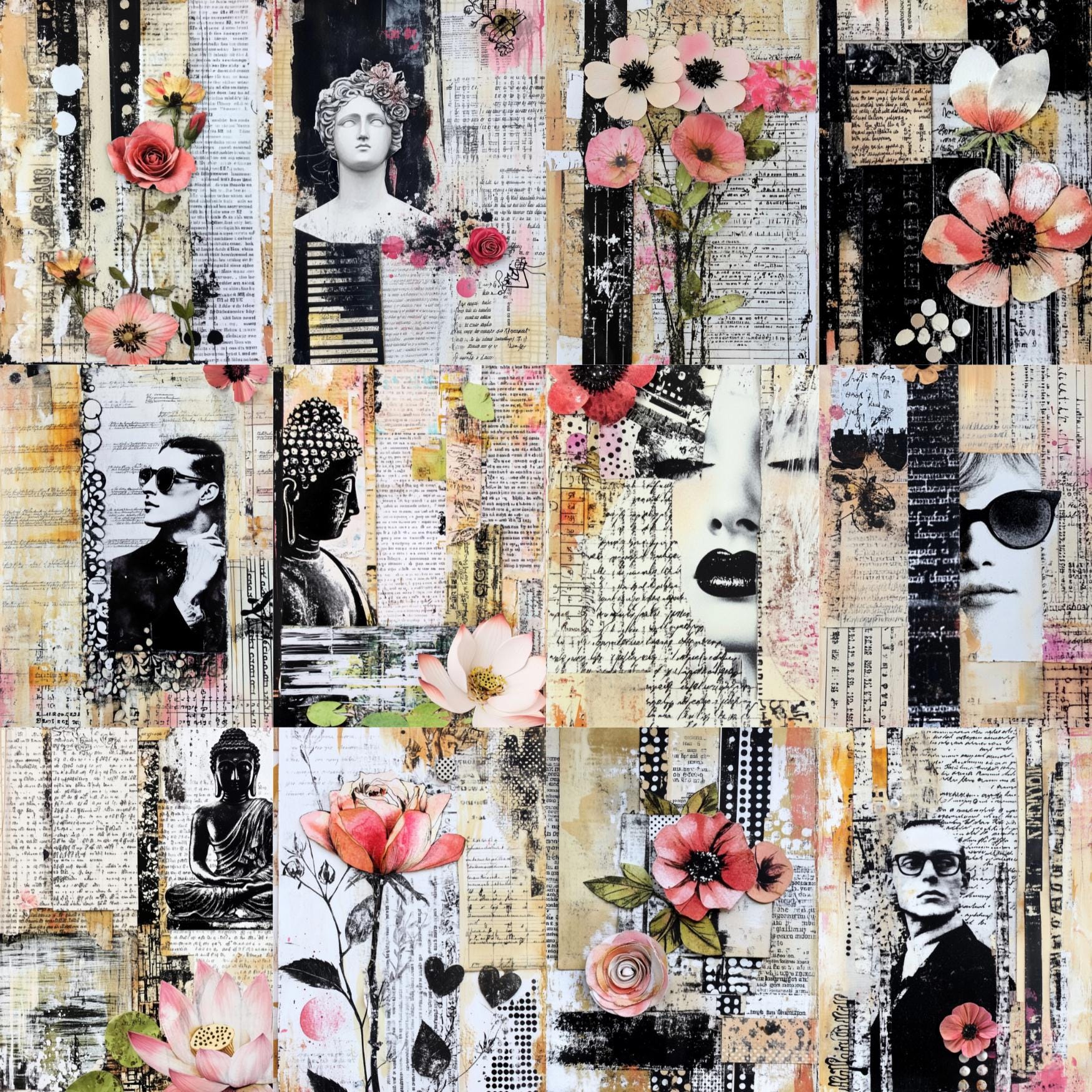 Mixed Media Art Junk Journal Pages, Collage Art, Layered Grunge ...