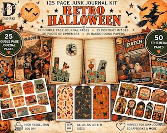 Retro Halloween Junk Journal Kit, Printable Halloween Ephemera, Vintage Halloween Journal Pages, Scrapbook Papers, Digital Download