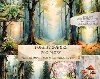 Forest Junk Journal Kit, Woodland Botanical Digital Sheet, Forest Botanical Ephemera, Printable Botanical Journal Pages, Woodland Ephemera
