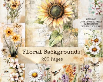 Spring Garden Junk Journal Pages, Floral Shabby Chic Printable Ephemera, Vintage Flower Scrapbooking Collage Sheet, Spring Journal, Digital