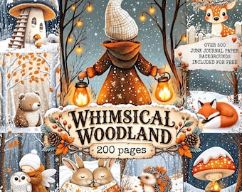 Whimsical Woodland Junk Journal Pages Printable, Forest Cottagecore Ephemera, Fairy Woodland Journal Kit, Nature Vintage Collage