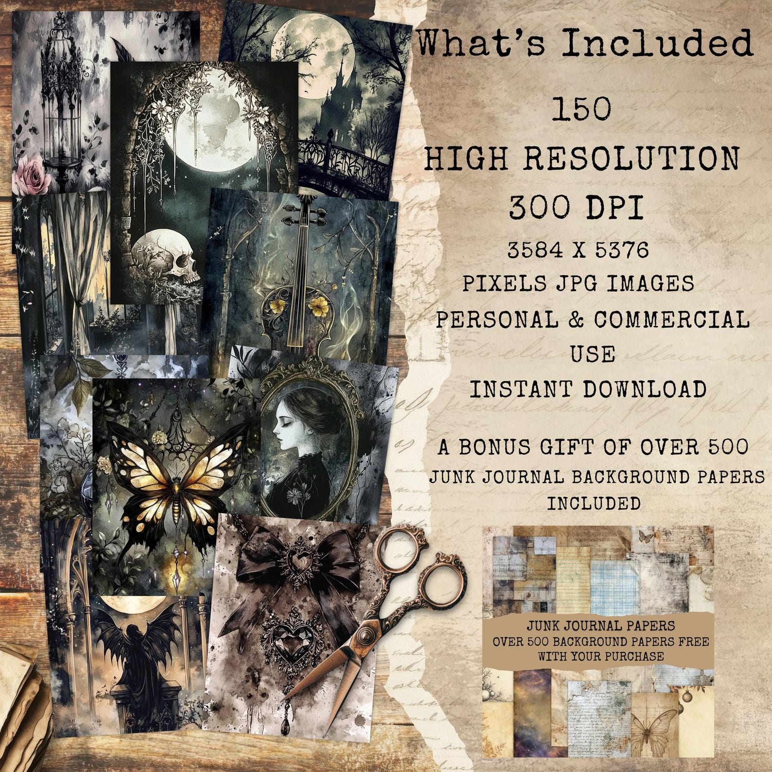 Dark Gothic Digital Art, Junk Journal Kit, Victorian Gothic Printable ...