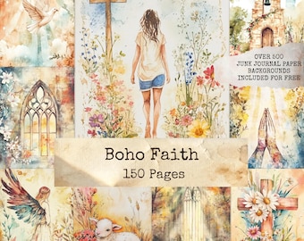 Faith Junk Journal kit, Christian Junk Journal, Boho, Ephemera, Spiritual, Bible Journaling, Prayer, Religious, Digital Download, Printable