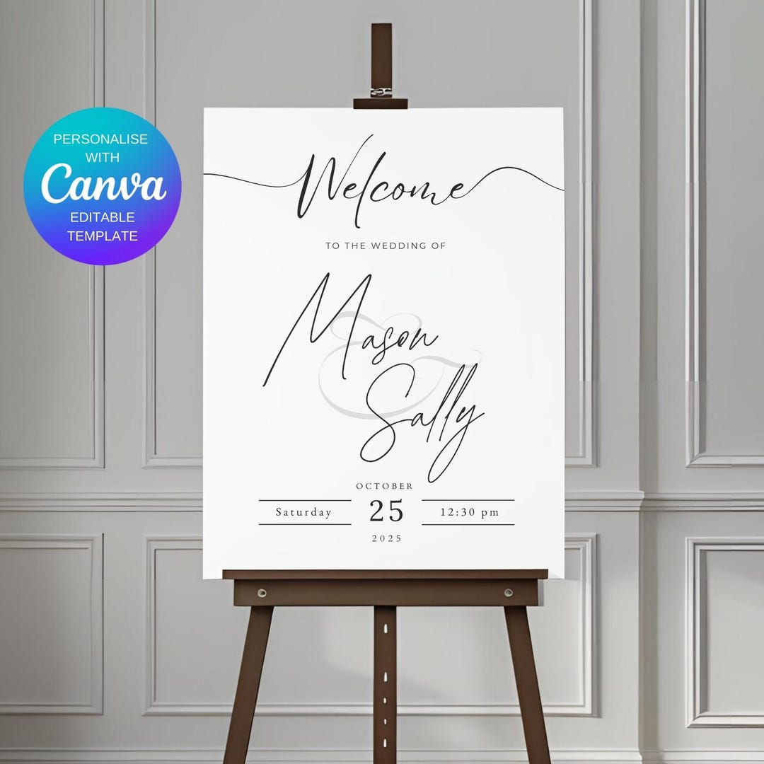 Wedding Welcome Sign Template | Editable Canva Wedding Sign | Modern ...