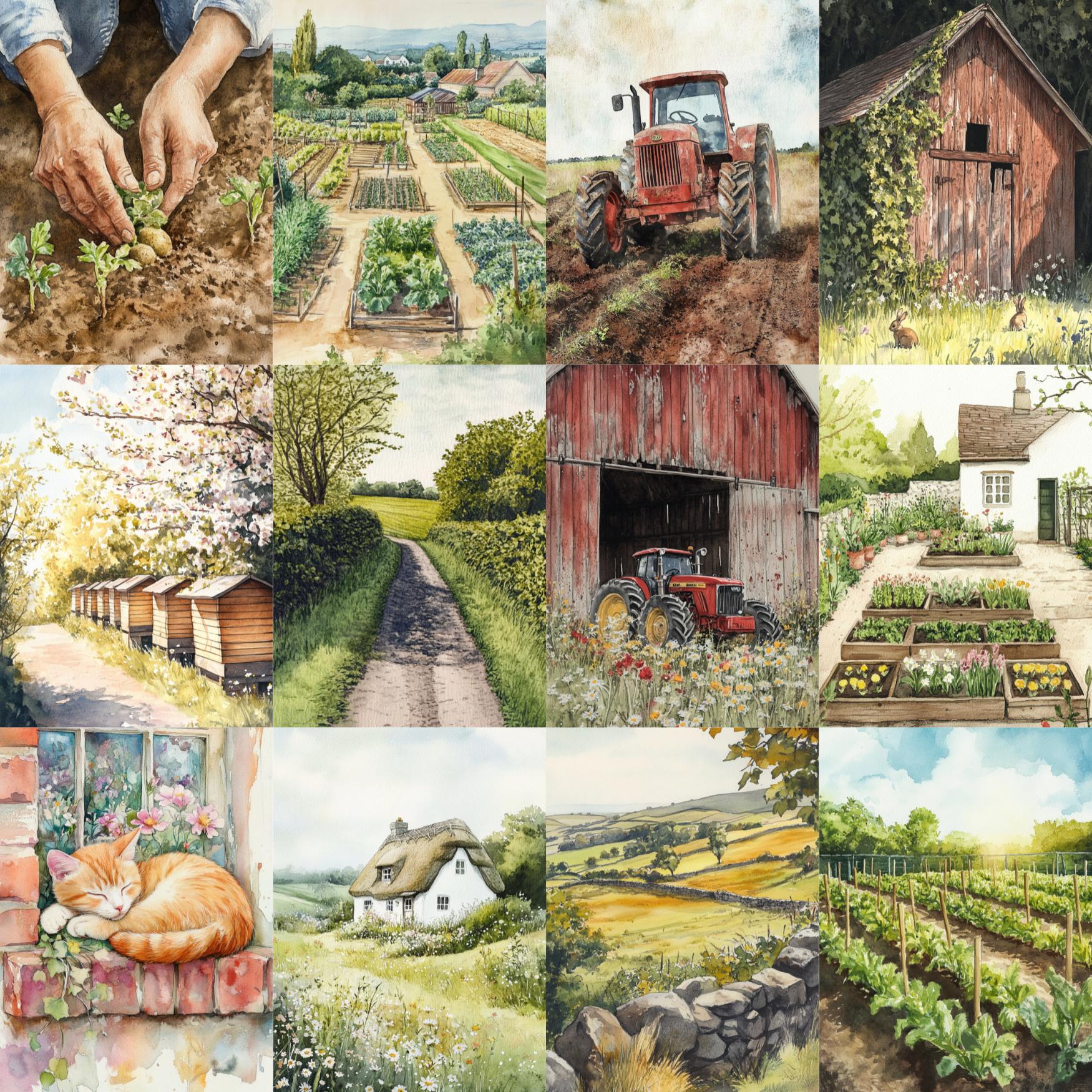 Spring Farm Art Digital Paper Kit, Farm Animals Art, Cottage Farm Junk ...